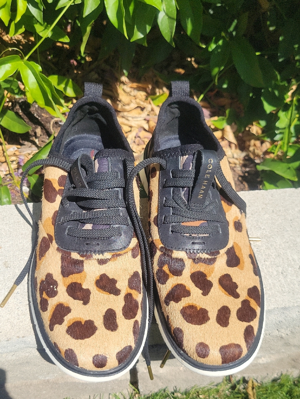 Cole Haan Zerogrand Leopard Print Calf Hair Sneakers  Sz 7